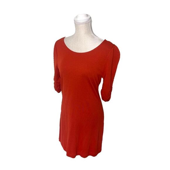 Banana Republic Ruched Sleeve Shift Dress in Burnt Tangerine Medium NWT - Picture 6 of 12